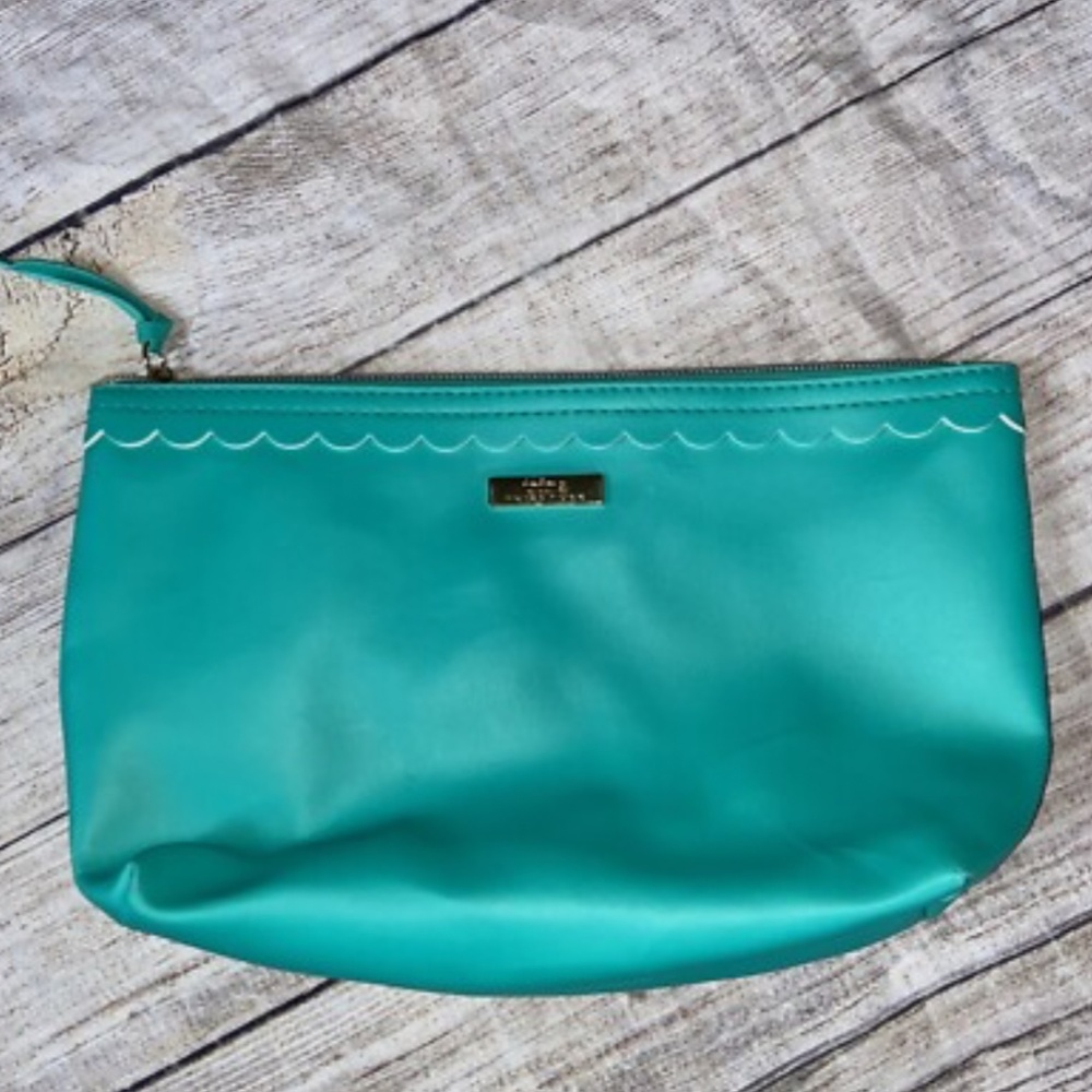 Trina Turk Teal Scalloped Large Cosmetic Bag Pouch - XL